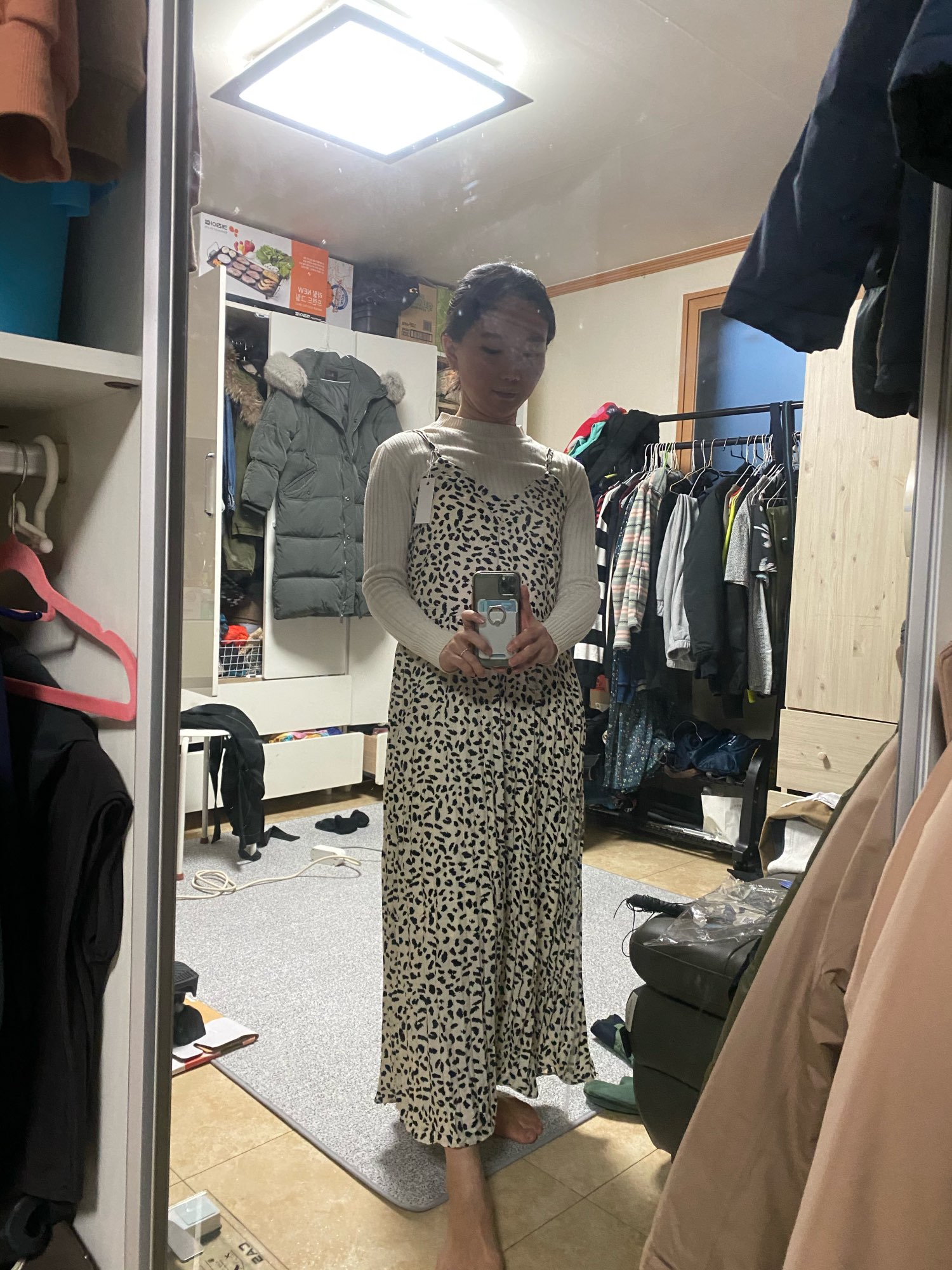 Qooth femmes une ligne robe élégante léopard lâche japon Harajuku Kawaii Spaghetti sangle Sexy col en v décontracté longue robe QT103