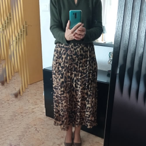 Qooth été automne femmes longue jupe léopard taille élastique en mousseline de soie jupes plissées décontracté Maxi plage jupe imprimée DF650