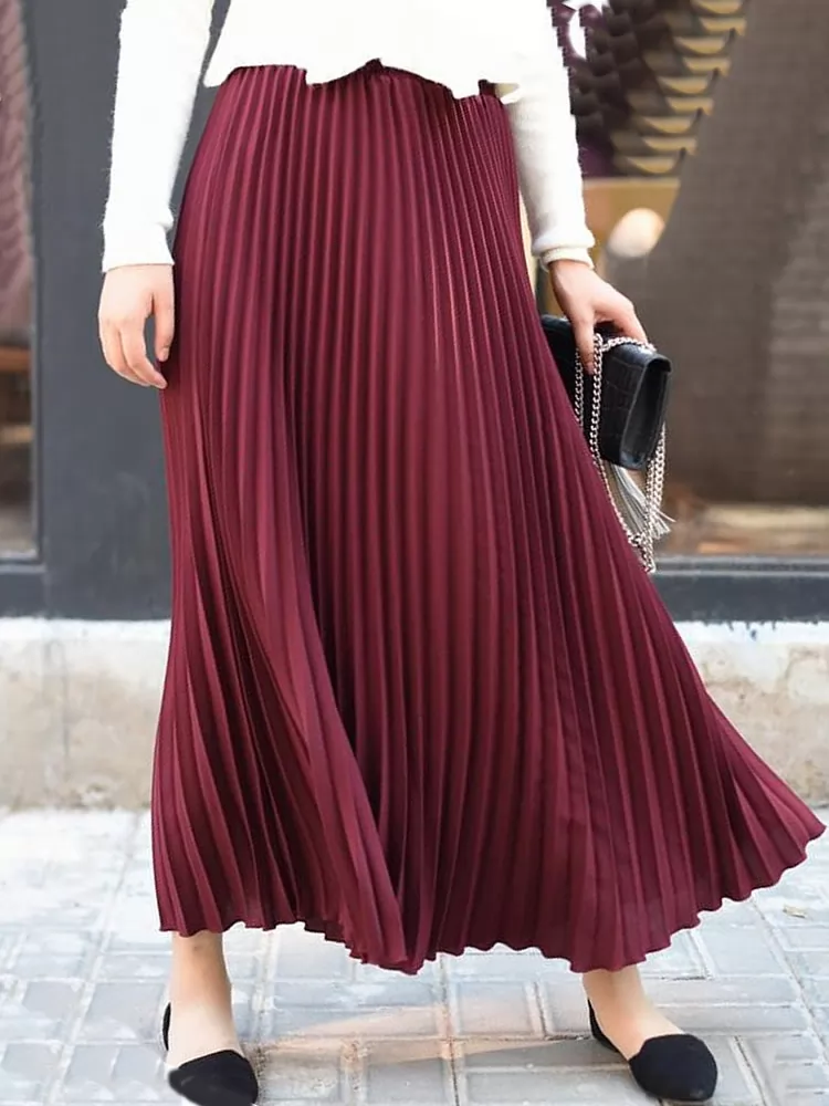 Qooth 2020 automne femmes jupe Vintage longue jupe Saias taille haute femmes Maxi jupe Saia Longa Falda jupe plissée Jupe QH1675